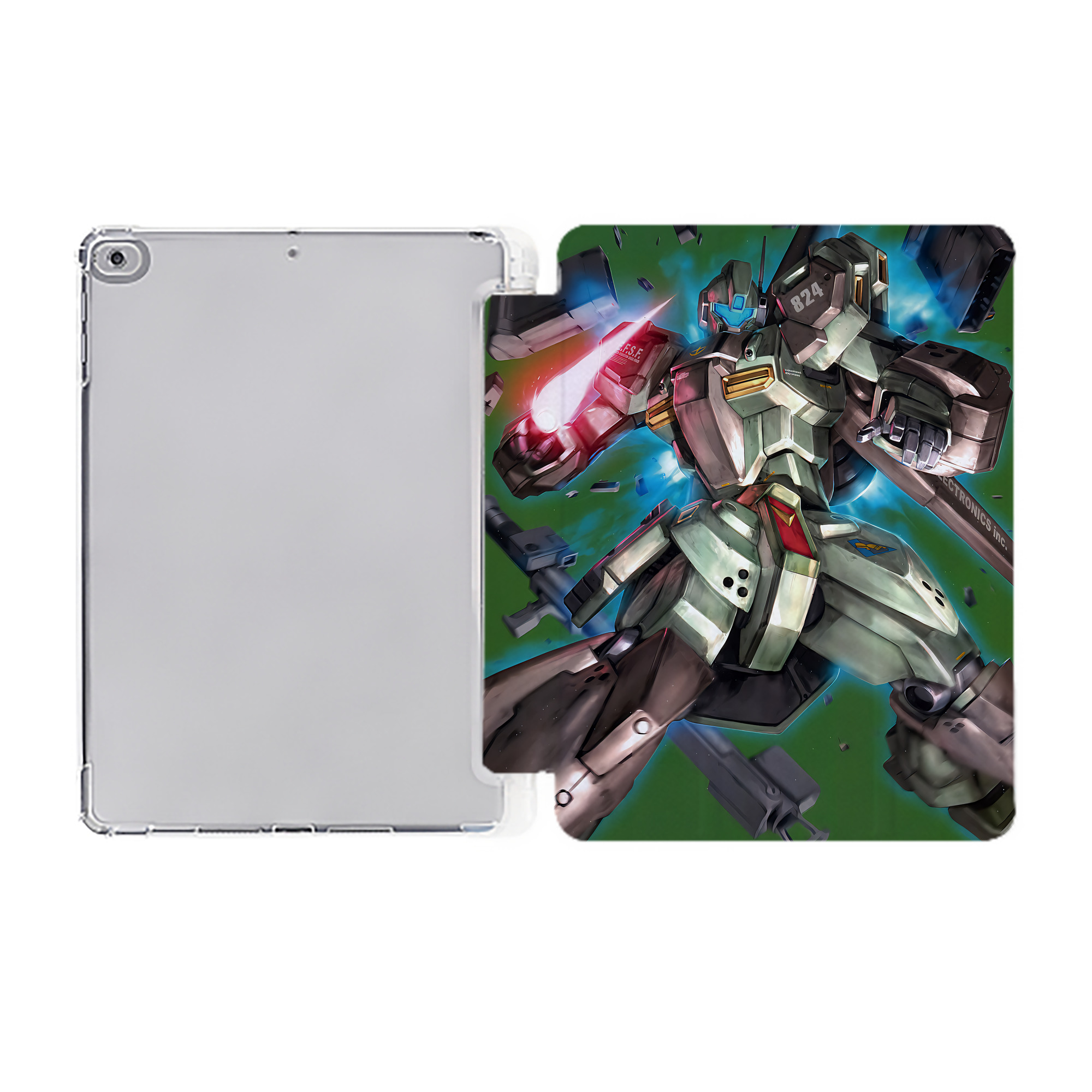 （画像用） 機動戦士ガンダム Mobile Suit Gundam IPad ケース ペン収納付き 三つ折りスタンド PUレザー×シリコン 対応機種9.5/10.5/10.9インチ